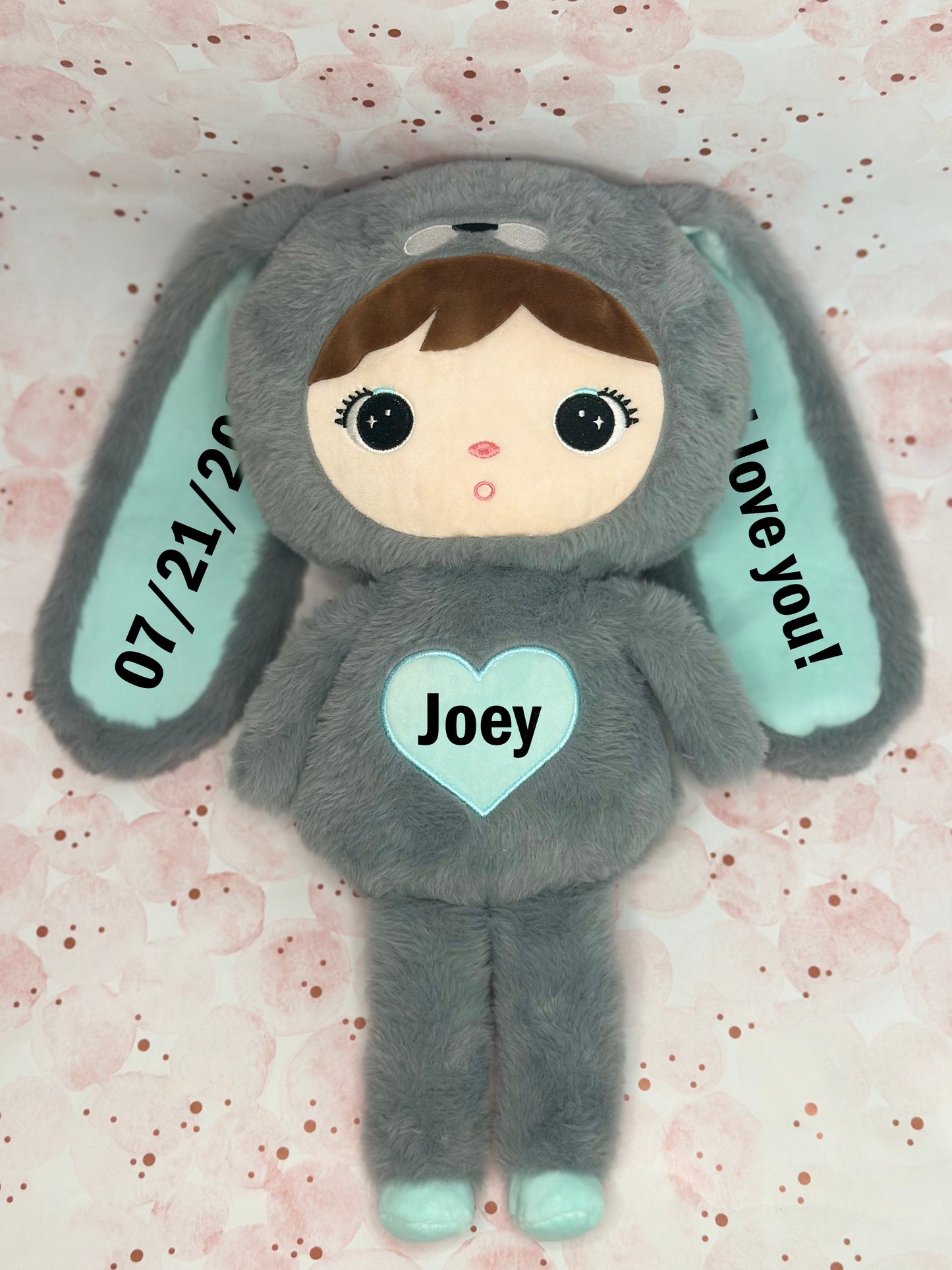 Personalized Sky blue bunny plush – custom stuffed animal gift