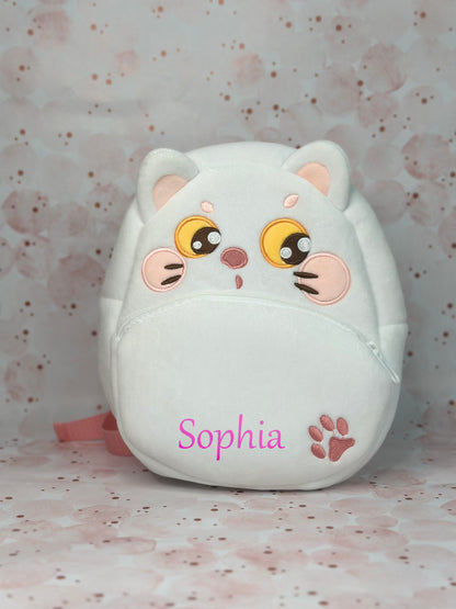 Mippu cat-shaped kids backpack in soft fabric with custom name 