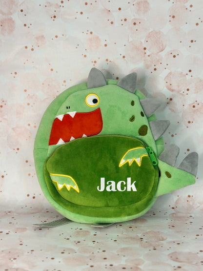 Grizboo Green dinosaur-shaped backpack with Custom name